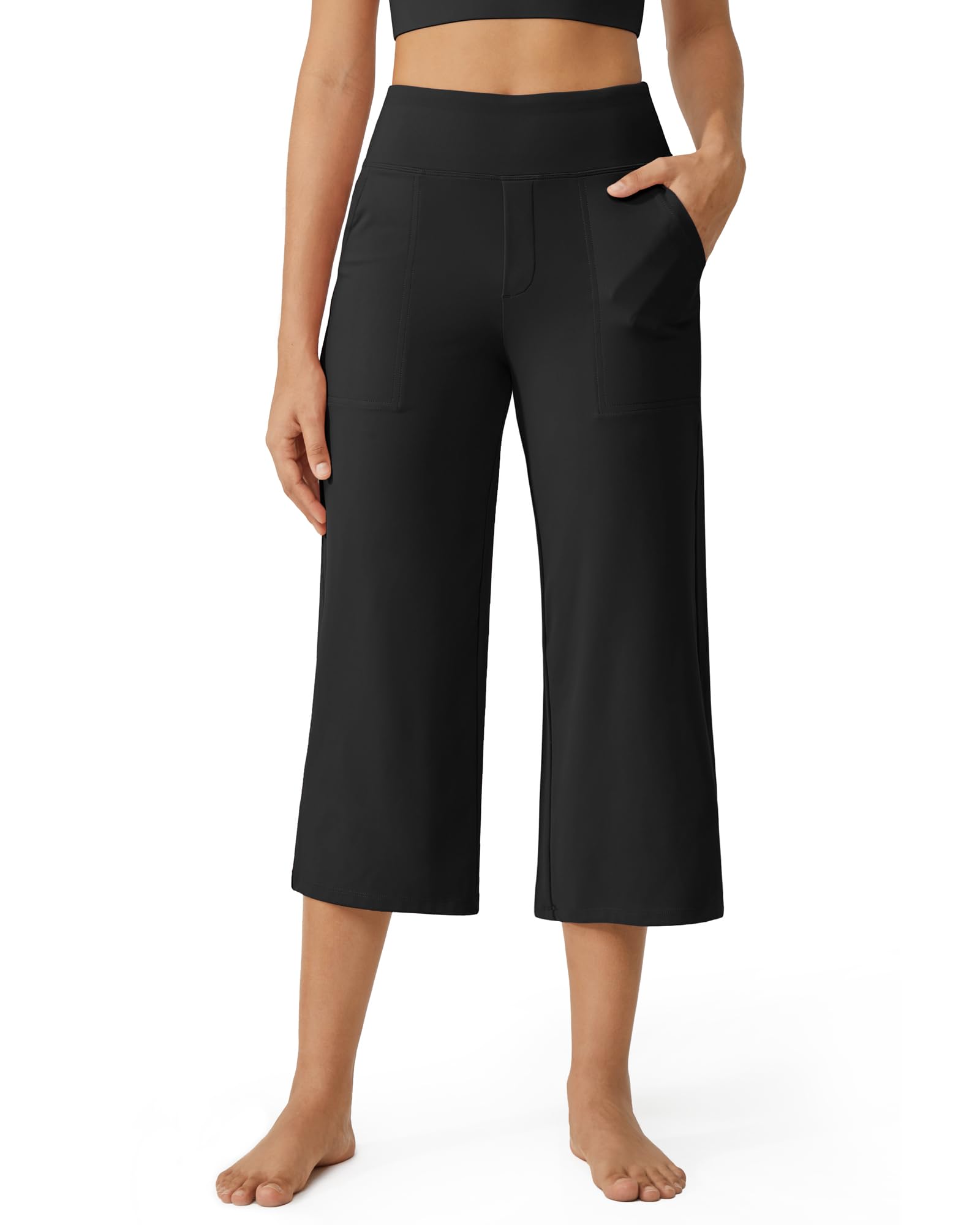 G4Free Yoga Capri Pants for Women Loose Fit High Waist Crop Pants with Pockets C