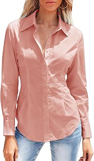 Mutitop Button Down Shirts for Women Long Sleeve Dress Shirts Wrinkle Free Collared Work Office Solid Blouses Corset Tops