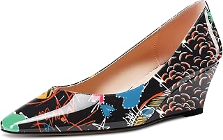 Aachcol Women's Square Pointed Pumps Wedge Esparto Mid Heel Slip-on Dress Shoes Office 5 CM