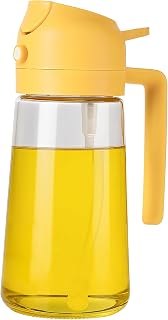 450ml Dual Use Glass Oil Sprayer and Refillable Pouring Bottle, Fine Mist, No Spray, Leakproof Design, for Cooking Salad, Air Fryer, BBQ, Orange