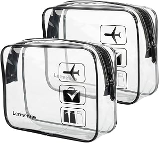 Lermende Clear Toiletry Bag TSA Approved Travel Carry On Airport Airline Compliant Bag Quart Sized 3-1-1 Kit Luggage Pouch.