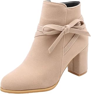 Onewus Women's Square Heel Pretty Bow Ankle Boots