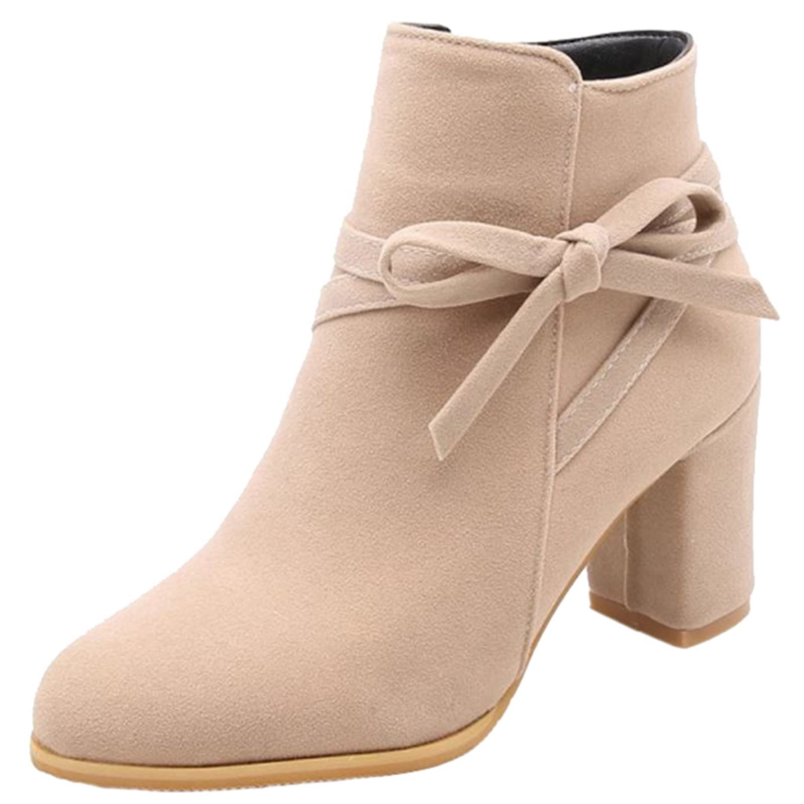 Onewus Women's Square Heel Pretty Bow Ankle Boots