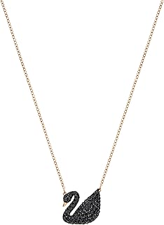 Swarovski Women's Black Iconic Swan Necklace & Earrings Rose Gold Tone Finish Crystal Jewelry Collection