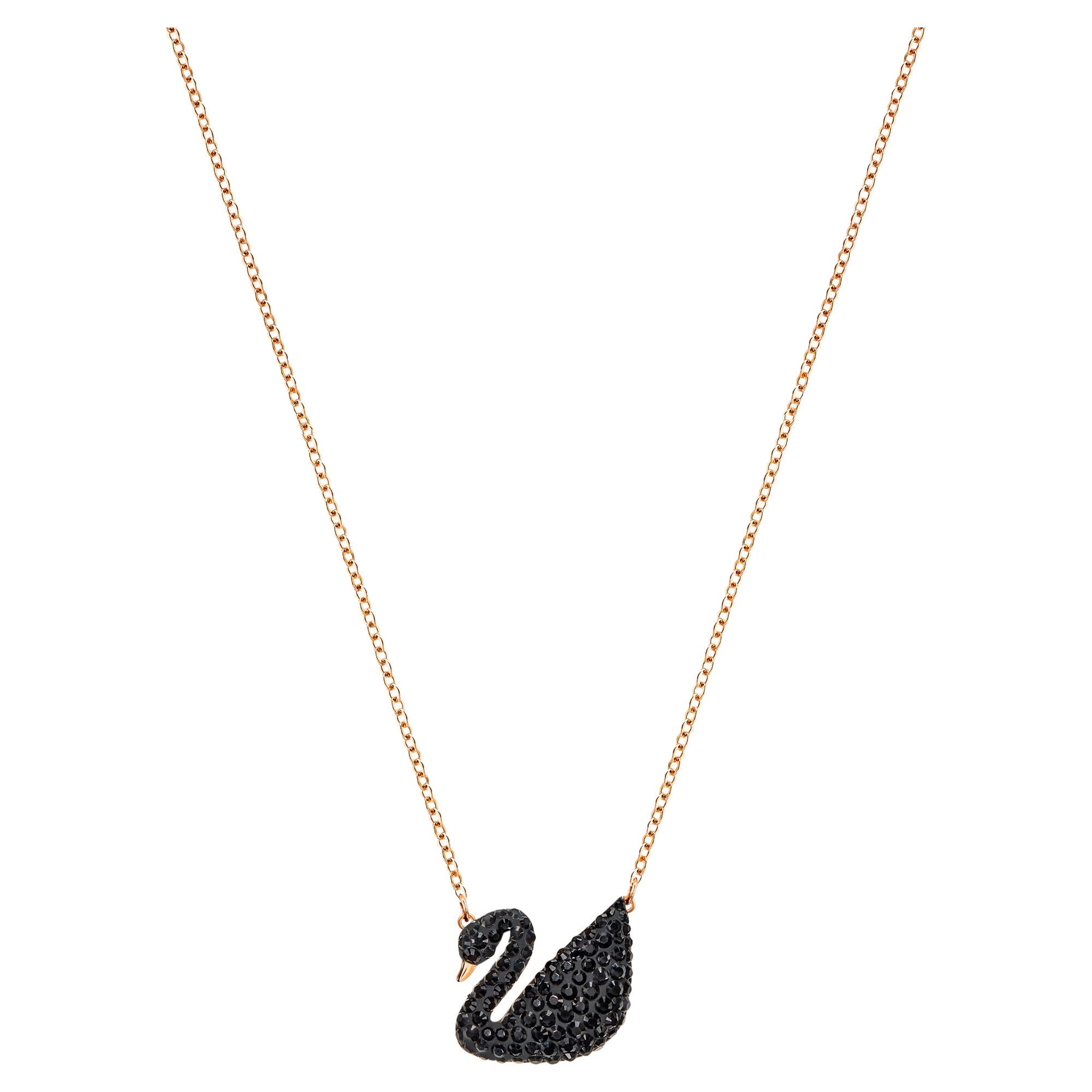Swarovski Women's Black Iconic Swan Necklace & Earrings Rose Gold Tone Finish Cr