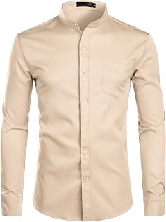 ZEROYAA Men's Mandarin Collar Stretch Dress Shirts