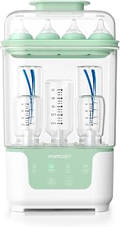 Momcozy Baby Bottle Sterilizer and Dryer, 6-Bottle Compact Steam Sterilizer | 4-in-1, Modular Nesting Space Saving Design, Drying Rack Included, for Breast Pump Parts, Pacifiers & Newborn Essentials