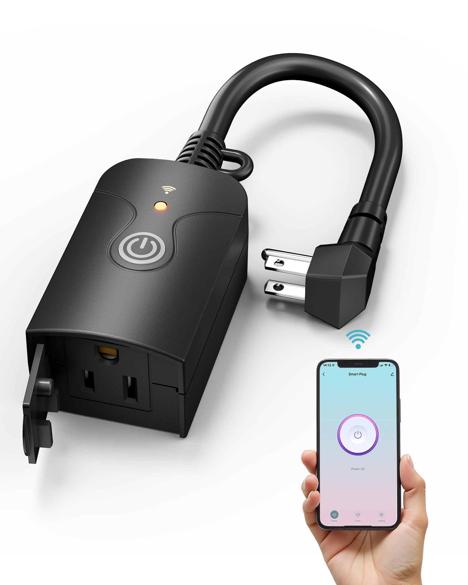 HBN Outdoor Smart WiFi Plug, Heavy Duty 1 Grounded Outlet Timer, 1 Pack | IP44 W