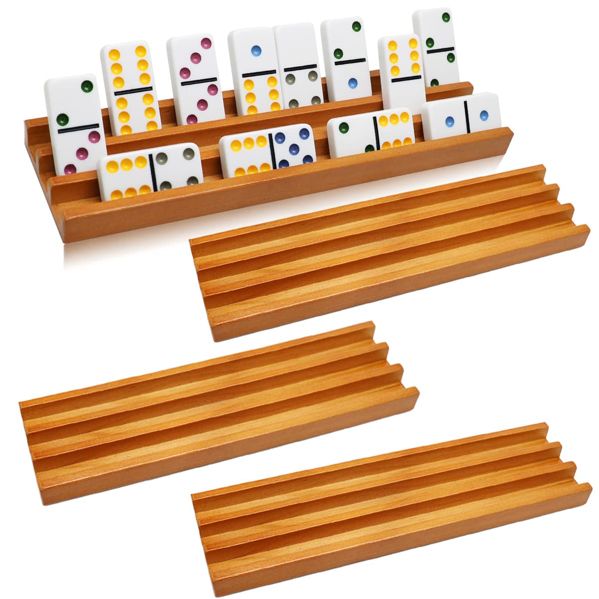 Exqline Wooden Domino Racks Trays Holders Organizer(Set of 4) - Premium Domino T