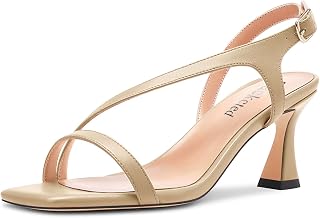 Saekcted Women's Block Chunky Mid Heel Open Toe Sandals Straps Ankle Buckle Casual Dress 6.5 CM Heels