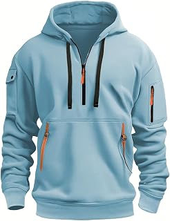 Men's Hoodie Pullover Zipper Long Sleeve Sweatshirts Solid Color Thick Warm