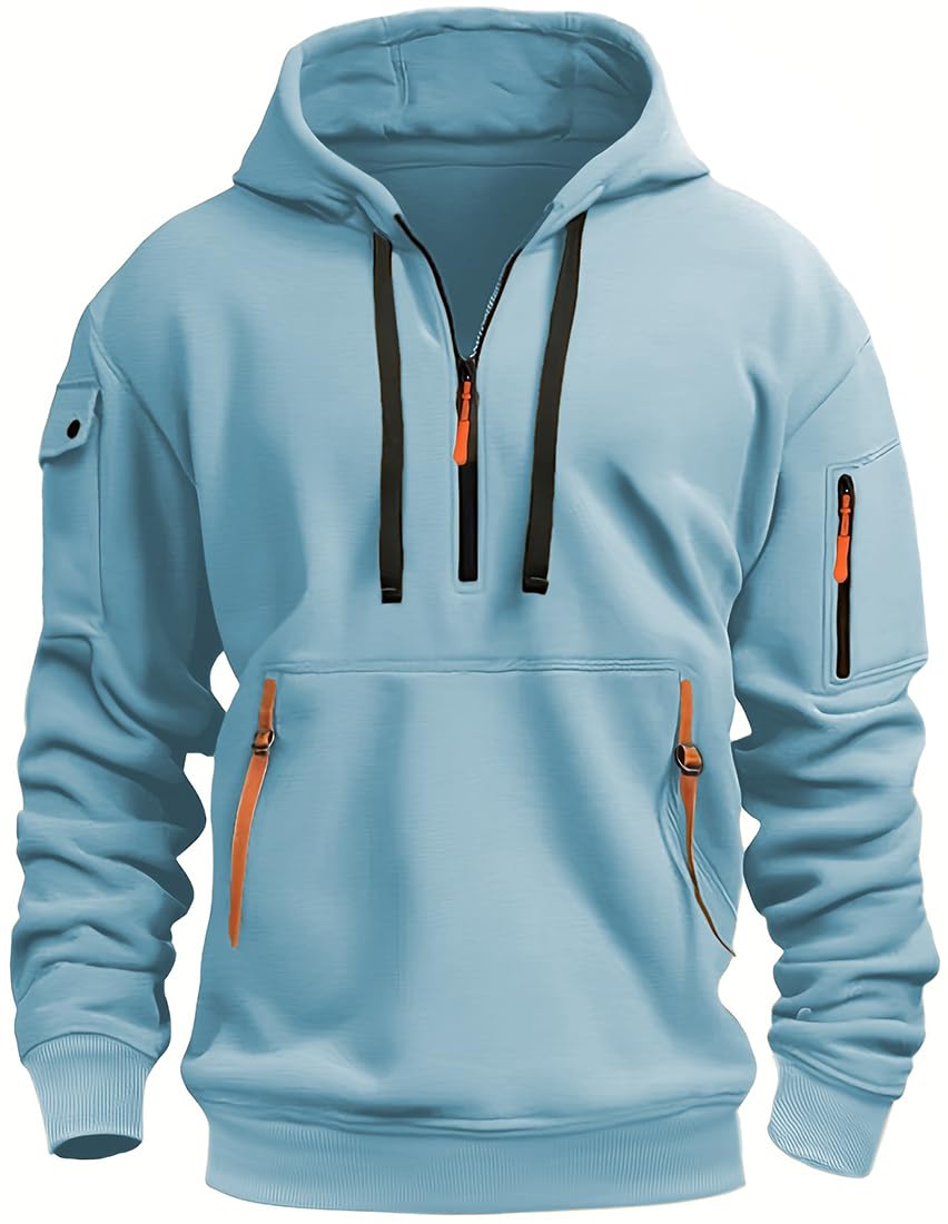 Men's Hoodie Pullover Zipper Long Sleeve Sweatshirts Solid Color Thick Warm