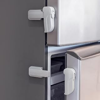 Lwuzkdo 2 Pack Dual Mode Fridge Locks, Upgraded Child Proof Refrigerator Lock with Sticky Adhensive Pads, Durable ABS Freezer Door Latch to Keep Door Closed, No Tools Need or Drill (Grey)