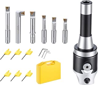VEVOR R8 Boring Head 2-Inch Indexable 8 Piece Boring Bar Set with R8 Shank | for Milling Machine Drill Press, 7/16" to 4-1/2", Precision Bore Diameter Adjustment, Hardened & Ground, Labeled Storage Box