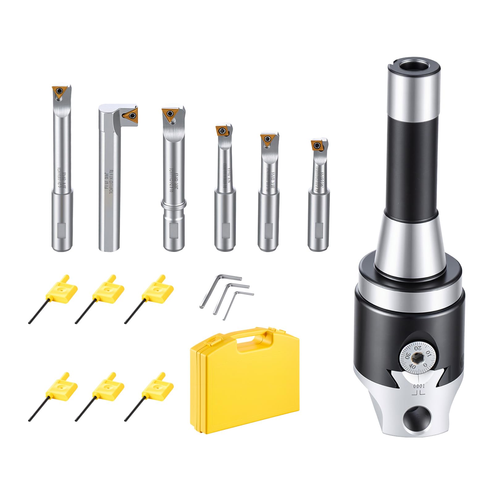 VEVOR R8 Boring Head 2-Inch Indexable 8 Piece Boring Bar Set with R8 Shank | for