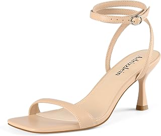 Adrizzlein Kitten Heels for Women Strappy Heels Square Open Toe Lace up Heeled Sandals Ankle Wrap Strap Pumps Dress Party Shoes