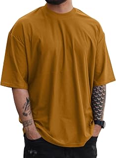 Mens Oversize Short Sleeve Tshirts Workout Drop Shoulder Relaxed Fit Tees