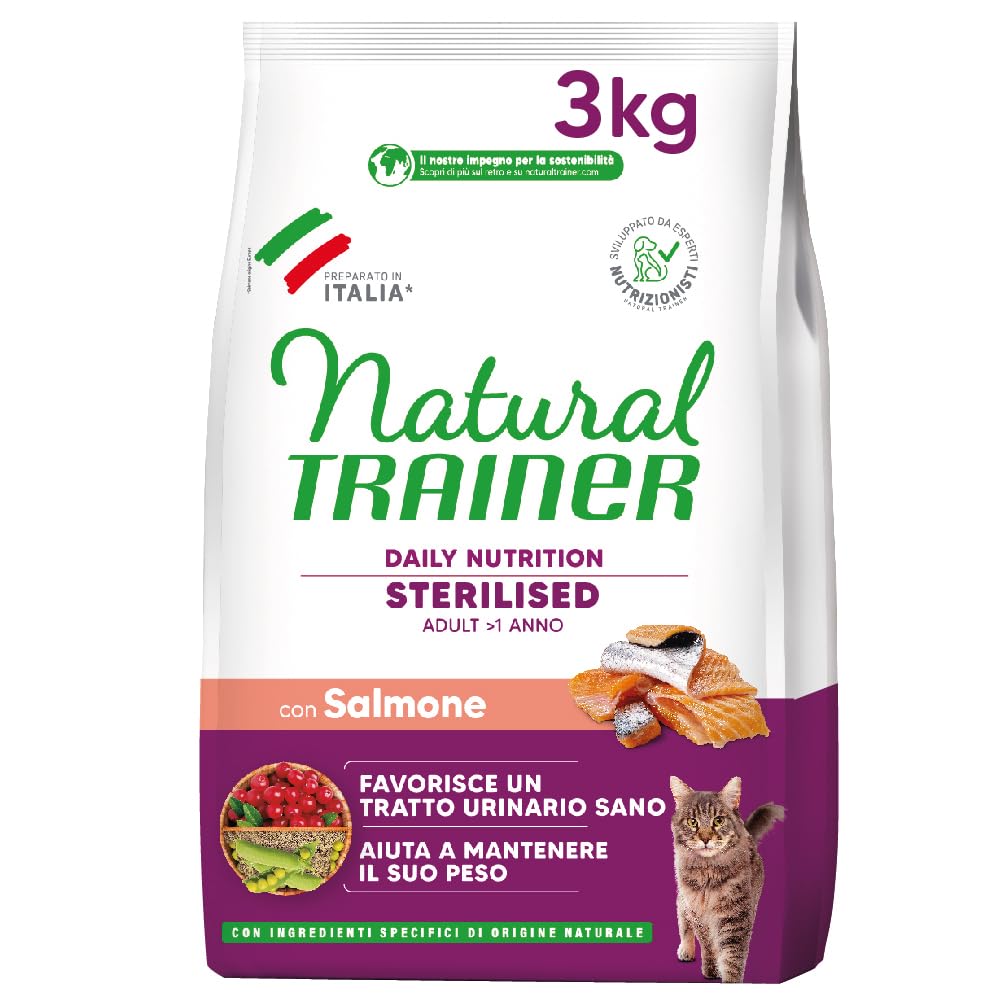 Trainer Natural Sterilised Adult with Salmon and Pea Fibre, 3 kg, 3000 g