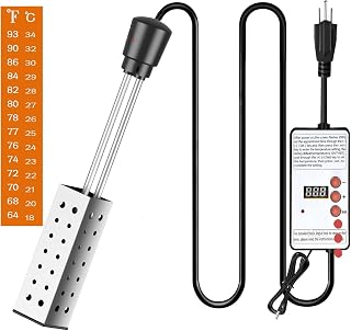 2000W Immersion Water Heater - Constant Temperature Electric Submersible Model with Stainless Steel Guard Cover and Built-in Digital LCD Thermometer