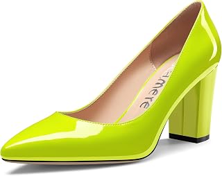 Castamere Women Closed Pointed Toe High Block Heel Heel Slip-on Dress Pumps Office Casual Shoes 8CM Heels