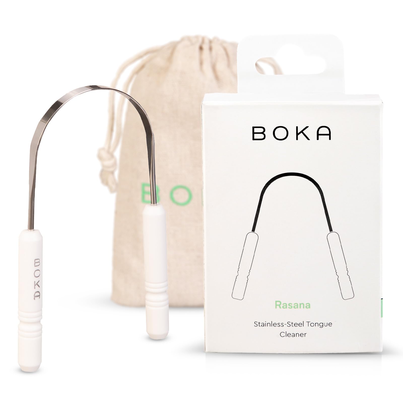 Boka Stainless Steel Tongue Scraper with Travel Pouch 1Pack | Removes tongue bui