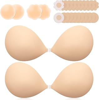 VogaChic Invisible Sticky Bra Push Up, 2-Pack Adhesive Bra for Backless Dress, Silicone, Exotic Lingerie Accessories (B Cup, Beige, 2PCS)