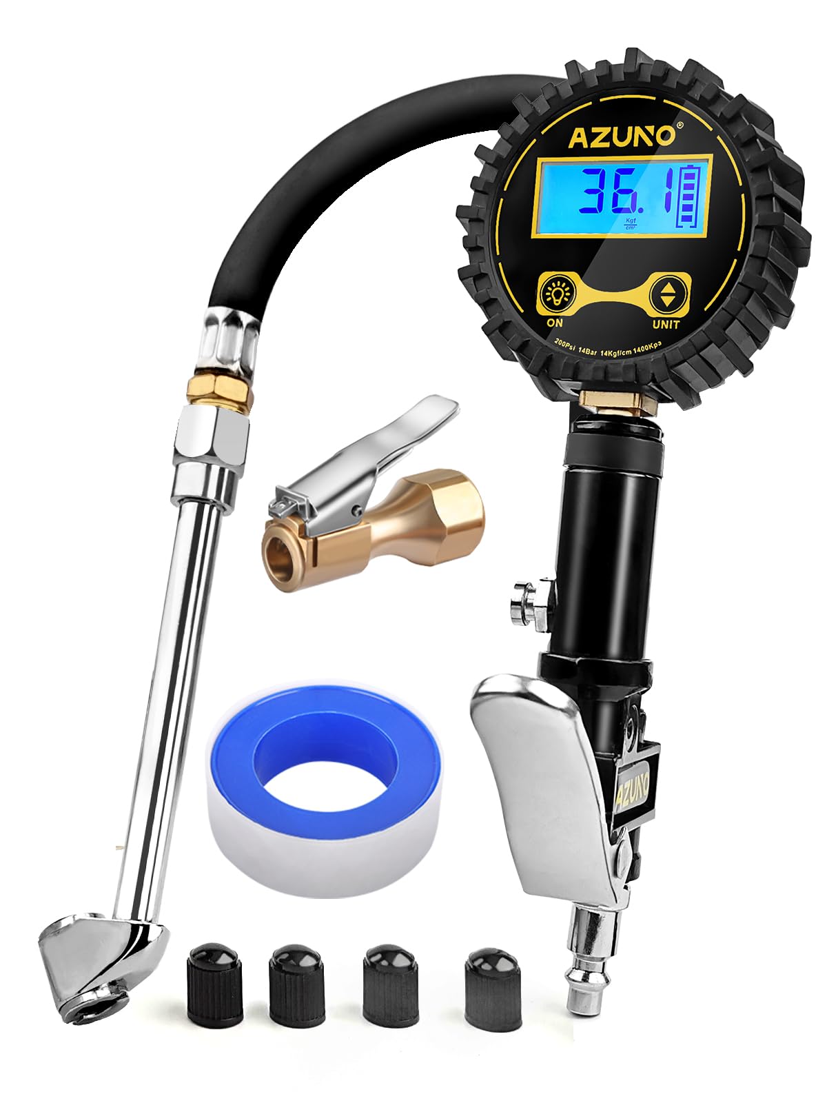 AZUNO Digital Tire Inflator with Pressure Gauge, 200 PSI, Heavy Duty Air Compres
