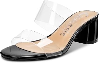 Castamere Women's Pumps Open Toe Slingback Sandals Transparent Block Heel 5CM Shoes EU, Black, 41 EU