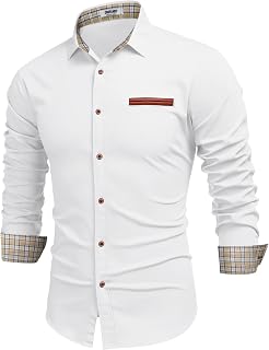 COOFANDY Men's Long Sleeve Denim Shirts with Checked Collar