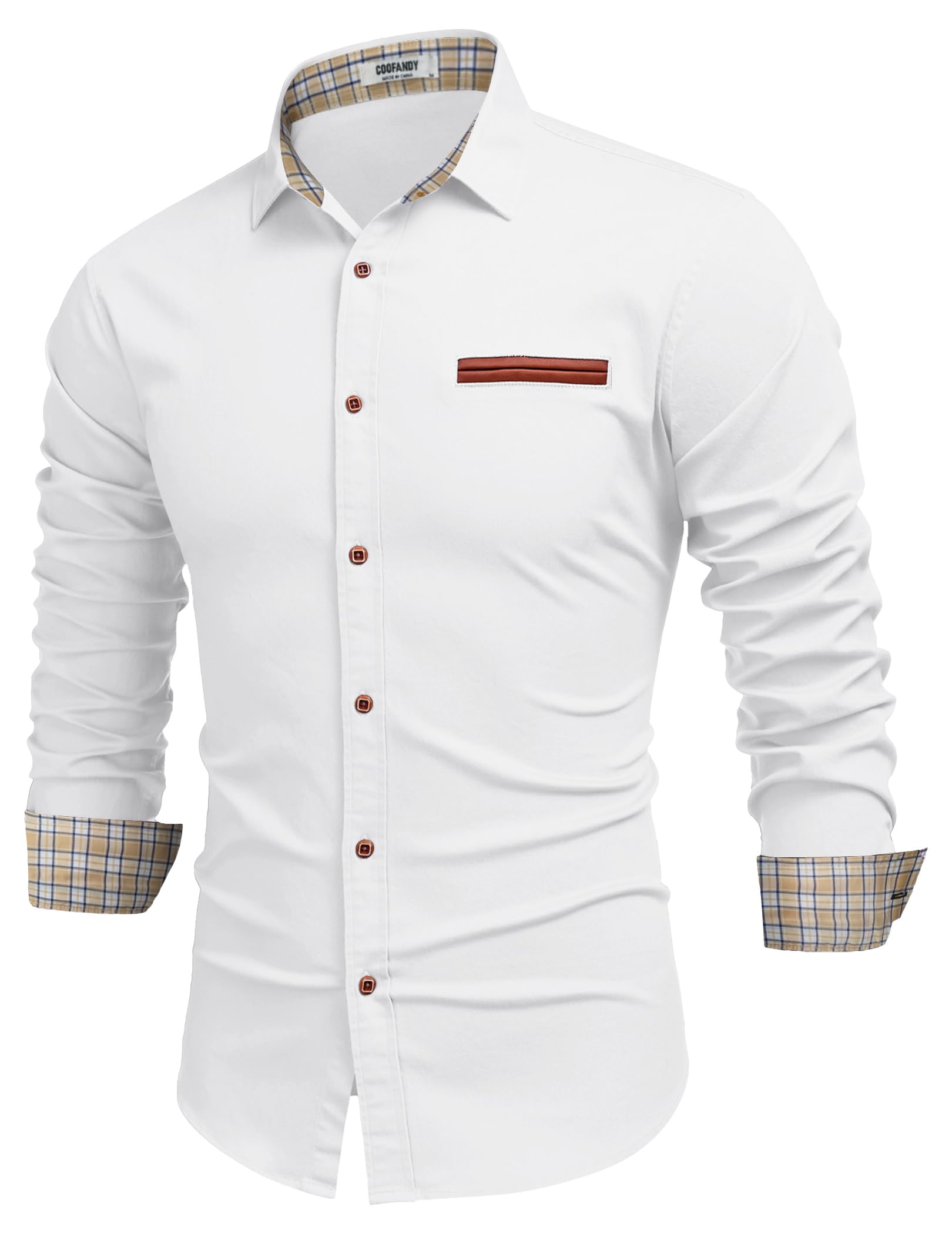 COOFANDY Men's Long Sleeve Denim Shirts with Checked Collar