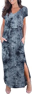 Smallshow - Postpartum Nursing Gowns Long Breastfeeding Slit Maxi Dress S