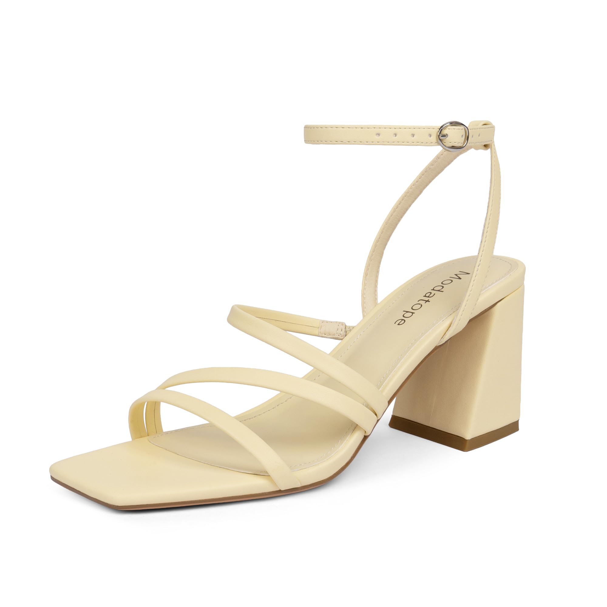 Modatope Women's Heeled Sandals Square Toe Chunky Strappy Heels Prom Shoes