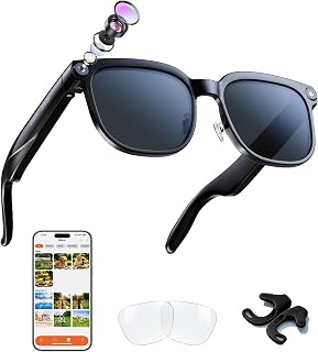 AI Smart Glasses with Camera, Bluetooth Camera Glasses for Men Women | Bluetooth Music, Video Recording, Object Recognition, Real Time Translation, Voice Assistant, Sound Guide Tube