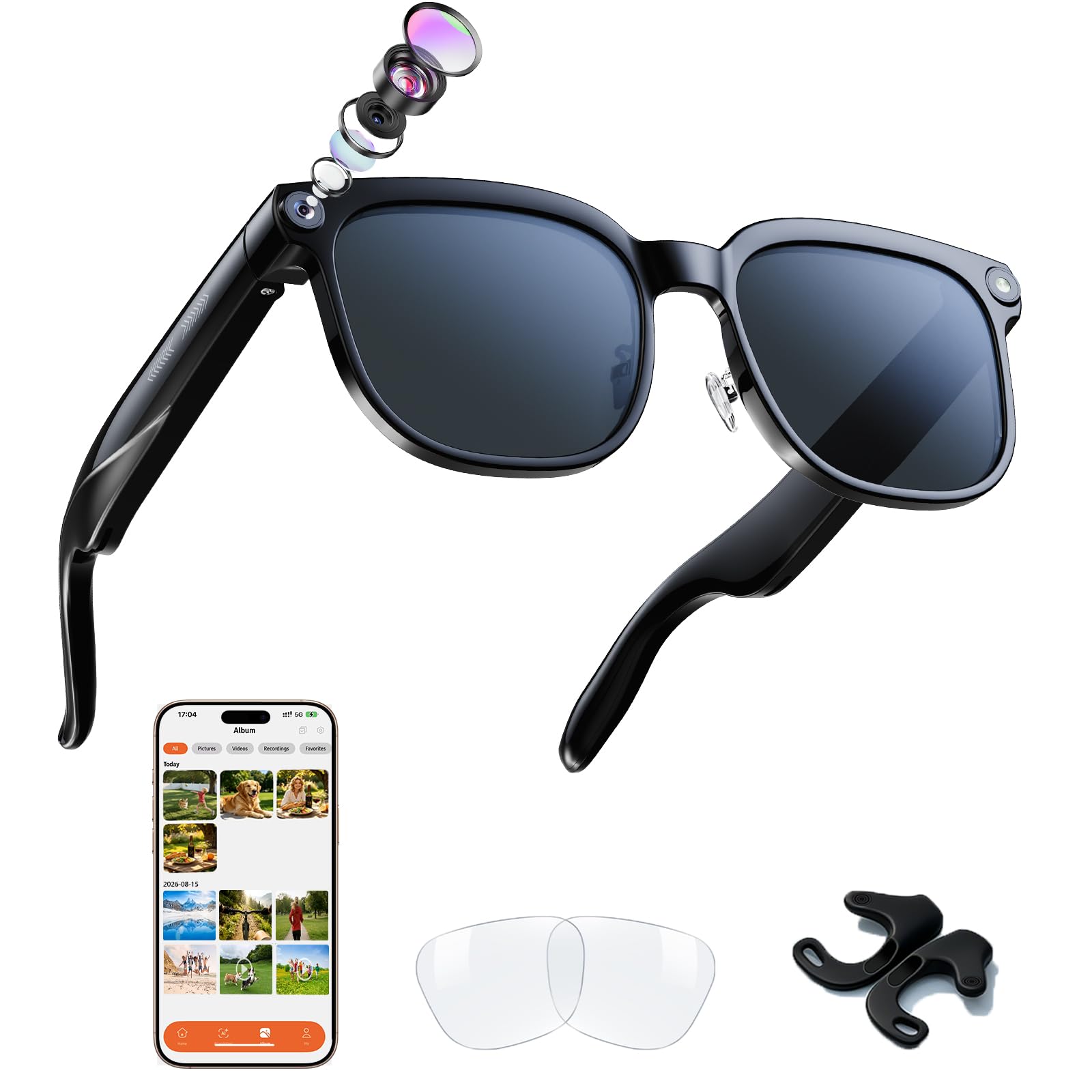 AI Smart Glasses with Camera, Bluetooth Camera Glasses for Men Women | Bluetooth