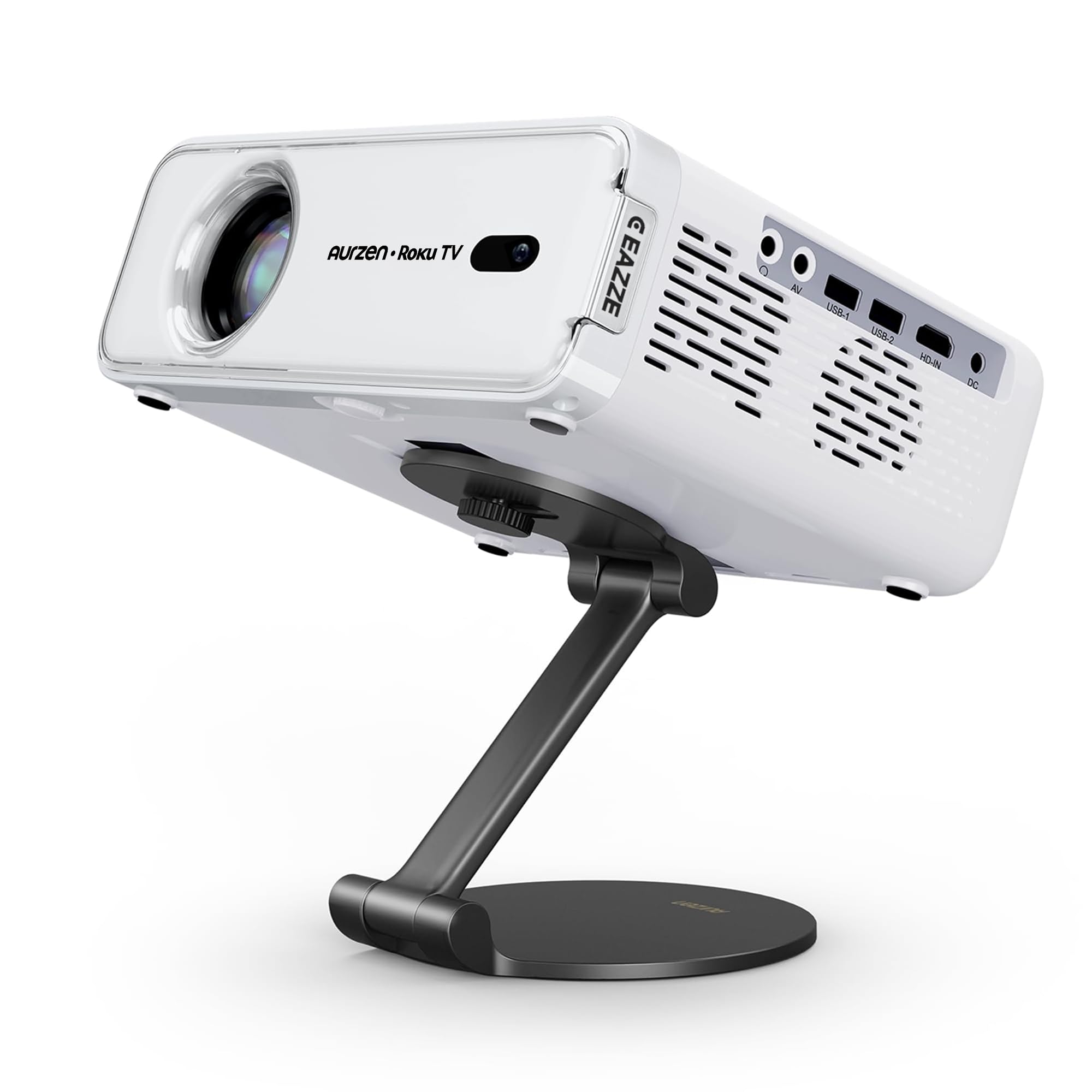 Aurzen Roku TV Smart Projector with Foldable Stand, Roku Streaming Experience Bu