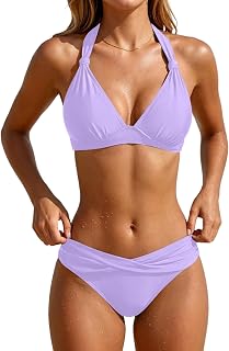 Yonique Zweiteiliger Damen-Badeanzug, Push-Up-Bikini-Set, Neckholder, Vintage-Bademode