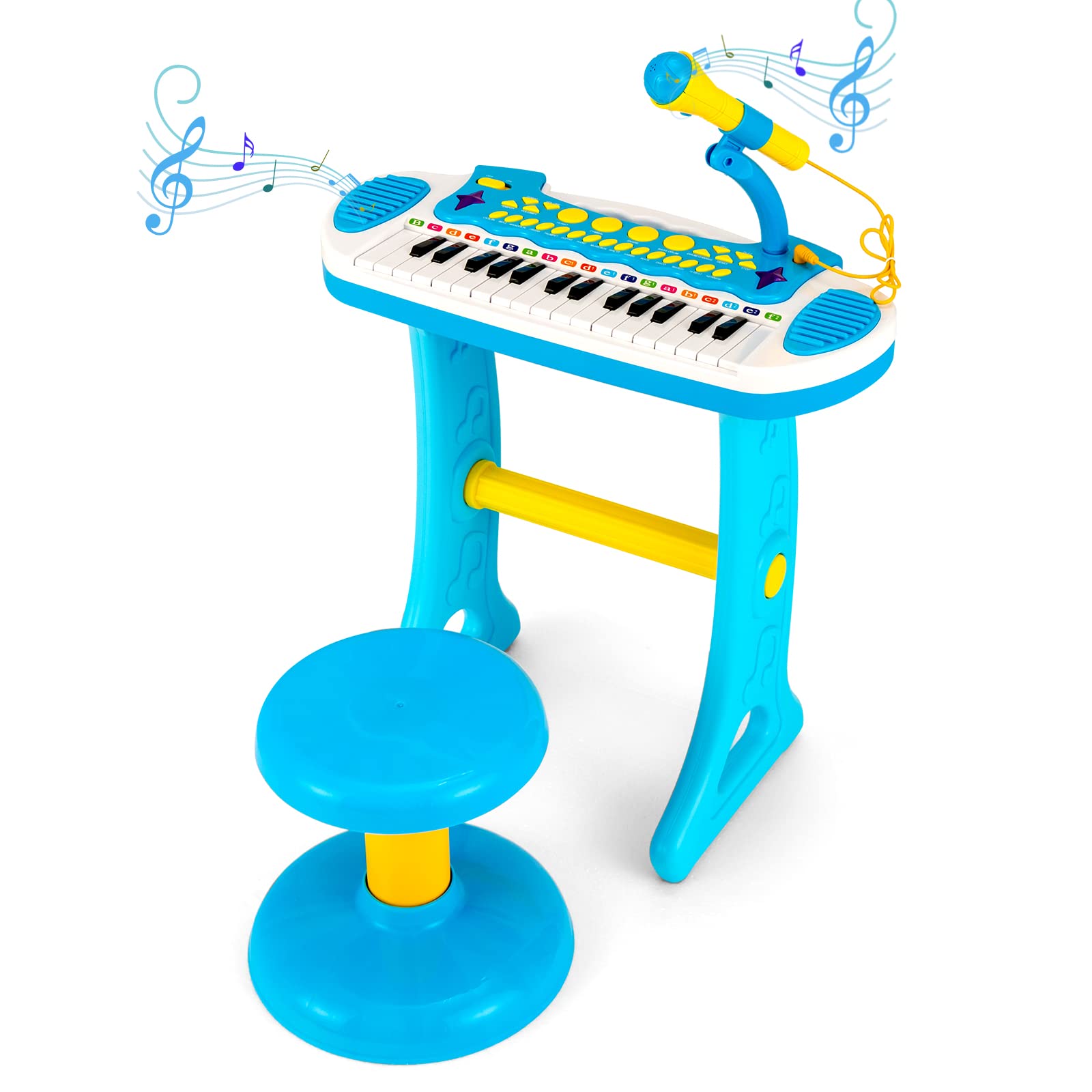 COSTWAY 31-Key Kids Electronic Keyboard with Stool, Microphone, Flashing Lights,
