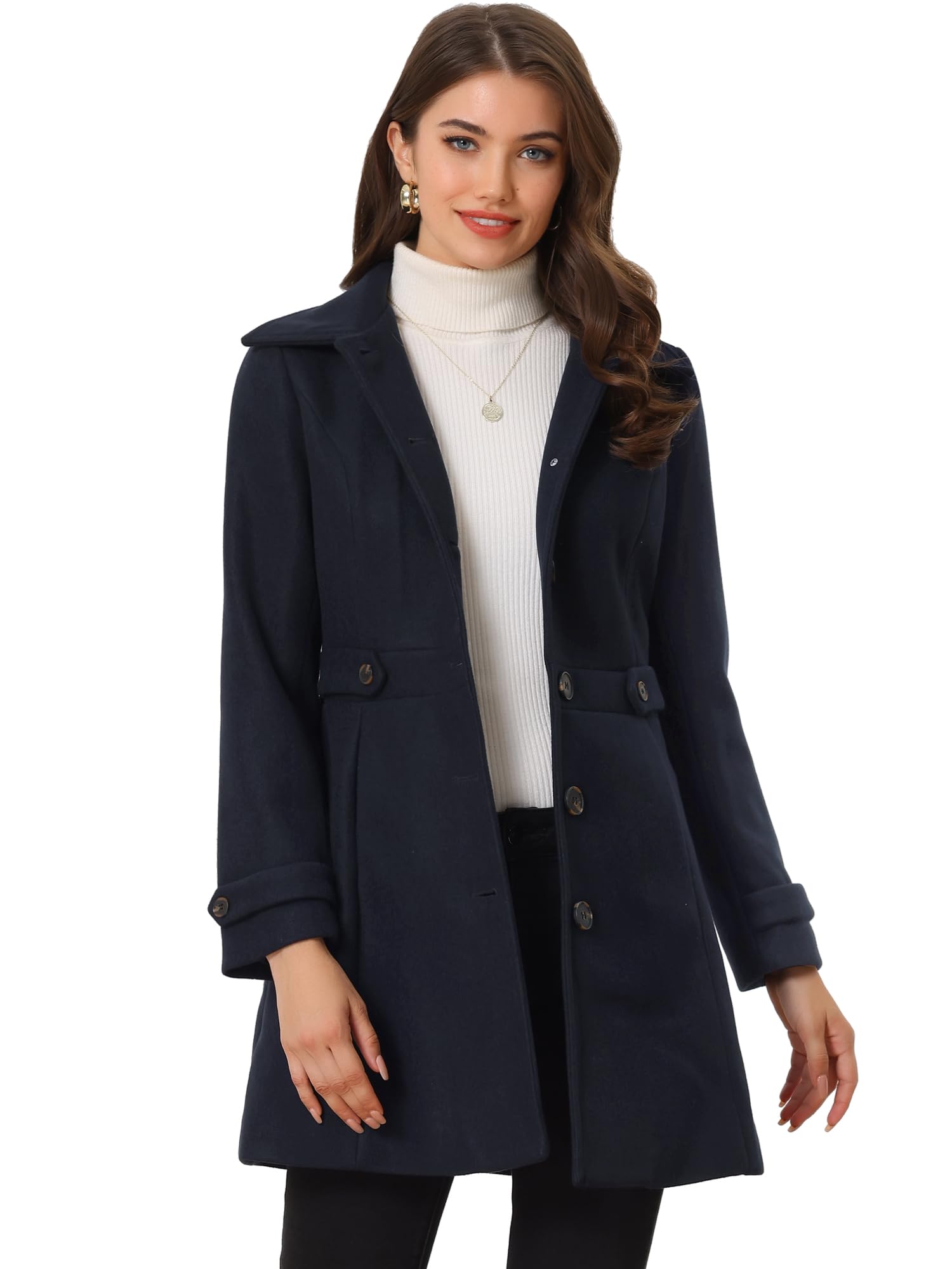 Allegra K Women's Classic Winter Coat with Pockets Single Breasted Coat