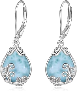 POPLYKE Celtic Moonstone Filigree Teardrop Drop Dangle Earrings Sterling Silver Leverback Earrings Jewelry