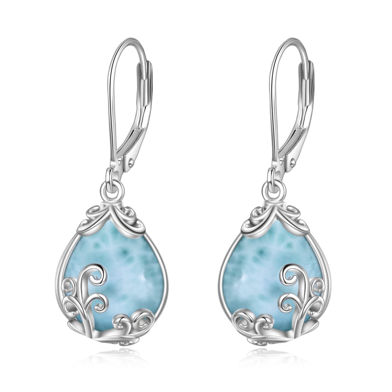 POPLYKE Celtic Moonstone Filigree Teardrop Drop Dangle Earrings Sterling Silver 
