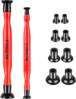 BILITOOLS 2PCS Valve Lapping Tool Kit, Valve Grinding Tool, 8 Spare Cups | 4 Sizes: 0.6", 0.8", 1.1" &amp; 1.4", 2 Solid Wood Handles, Synthetic Rubber Cups for Automotive, Motorcycle &amp; Small Engines