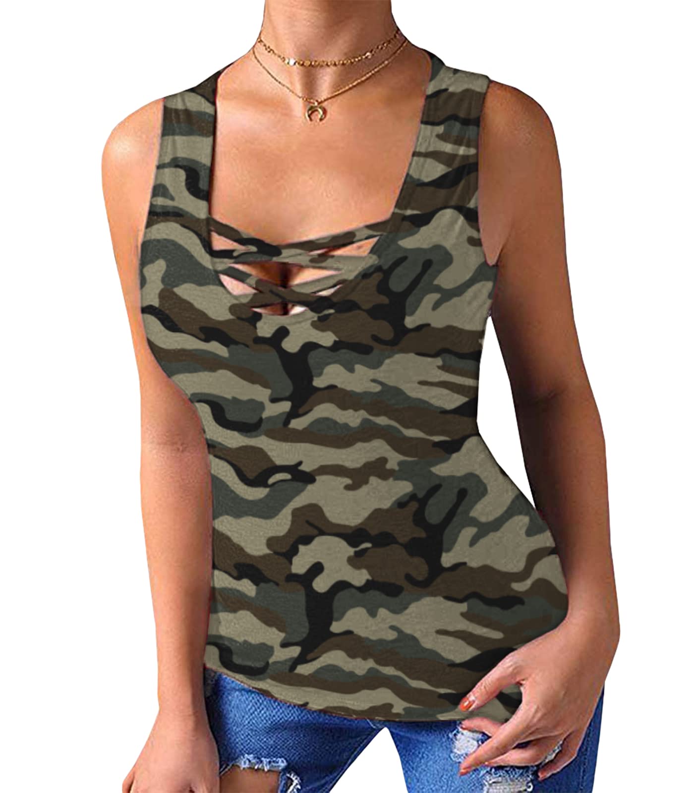 Sarin Mathews Womens Tank Tops Summer Sleeveless Shirts Criss Cross Casual Basic