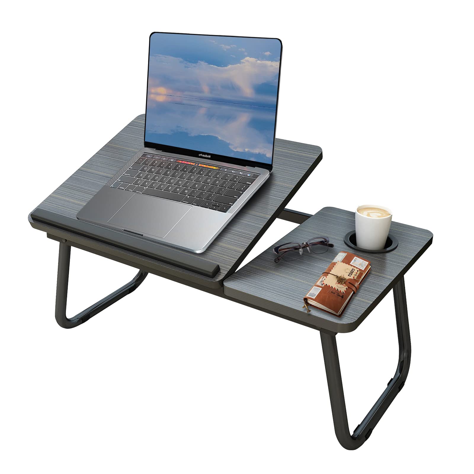 Laptop Desk, Laptop Bed Table with Foldable Legs & Cup Slot, Reading Holder Note