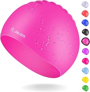 JIMJOOS Kids Swimming Cap 3–14 Years - Silicone Swim Cap for Boys & Girls - Anti-Slip, Stretchable, Waterproof Swimming Hat - Durable, Odour-Free Swim Hat with Protective Pouch