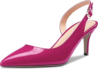 HDEUOLM Women's Needle Low Kitten Heel Pointed Toe Slip-on Slingback Pumps Cute Dress Classic 6.5 CM Heels