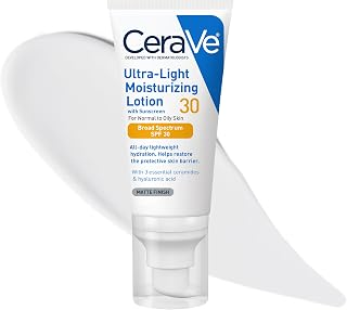 CeraVe Ultra-Light Moisturizing Lotion SPF 30, Sunscreen for Face, 1.7oz | Skin Care with Hyaluronic Acid, SPF &amp; Ceramides, Travel Size Sunscreen &amp; Face Moisturizer for Men &amp; Women, Oil-Free Lotion