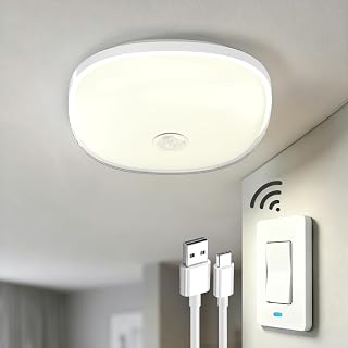 Rechargeable Ceiling Lights with Switch, Battery Operated Bathroom Lights | No More Motion Sensor Light Indoor Guesswork, Magnetic Shower Lights Ceiling Waterproof, Wireless Lights for Shed Loft Porch
