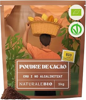 NaturaleBio Organic Cacao Powder 1kg. Unsweetened, Natural and Pure. Produced from Raw Cacao Beans of the Theobroma Plant. Source of Magnesium, Manganese and Phosphorus. Tested for Heavy Metals
