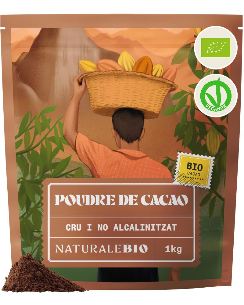 NaturaleBio Organic Cacao Powder 1kg. Unsweetened, Natural and Pure. Produced fr