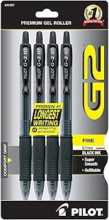 PILOT G2 Premium Gel Pens, Fine Point 0.7mm, Black Ink, 4-Pack | G2 pilot pens, refillable and retractable ball, gel pens for journaling, writing pens, quick-drying ink, contoured grip